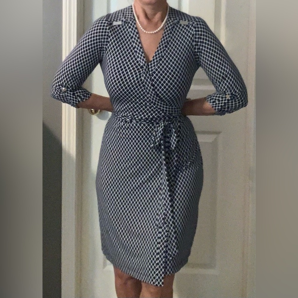 Calvin Kline Elegant Black and White Wrap Dress